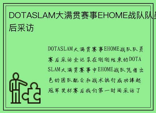 DOTASLAM大满贯赛事EHOME战队队员赛后采访
